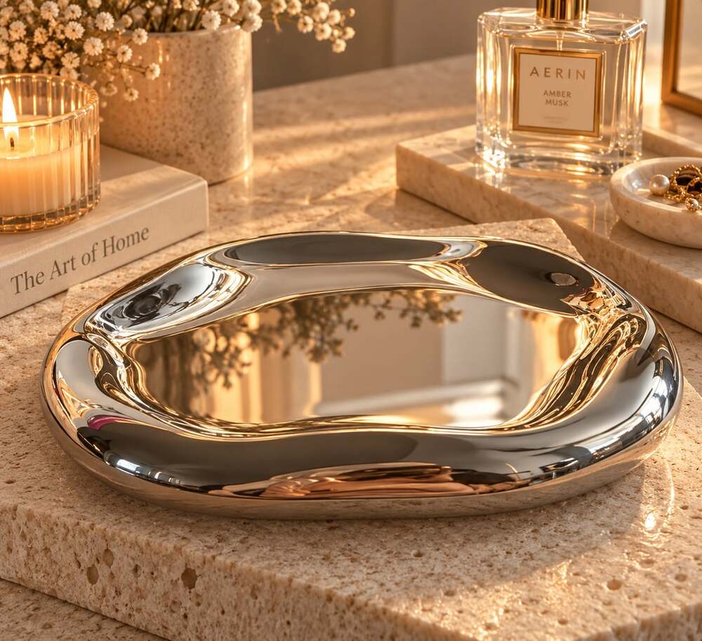 Modern Ceramic Jewelry Tray Silver Gold Decorative Dish Aesthetic Home Decor